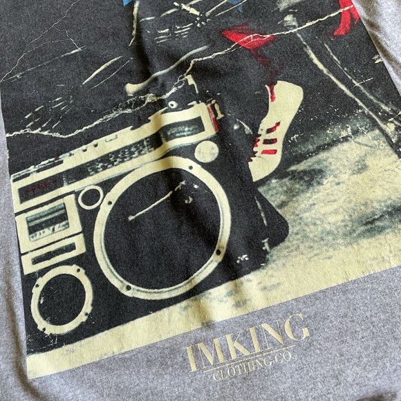 IMKING Clothing 80s 90s Retro Skeleton Boombox Gray Shirt M - Picture 2 of 5